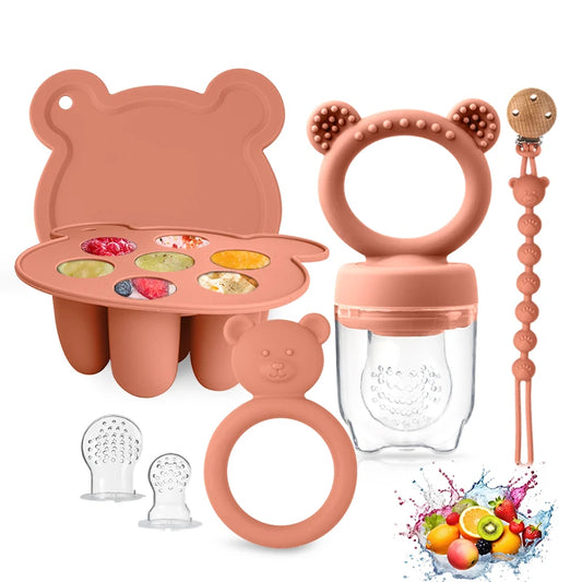 BPA-Free Silicone Baby Essentials Set Fruit Feeder Pacifier Clip Bear Teether