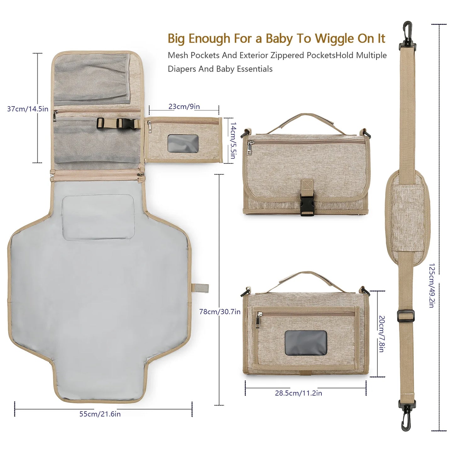3-in-1 Portable Baby Diaper Changing Pad Waterproof Travel Bag