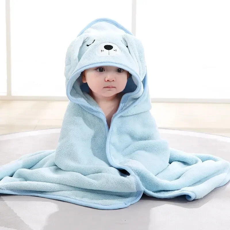 Toddler Hooded Bathrobe Coral Fleece Blanket Swaddle