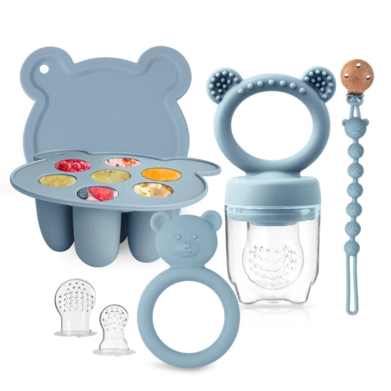 BPA-Free Silicone Baby Essentials Set Fruit Feeder Pacifier Clip Bear Teether