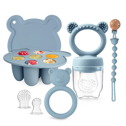 BPA-Free Silicone Baby Essentials Set Fruit Feeder Pacifier Clip Bear Teether
