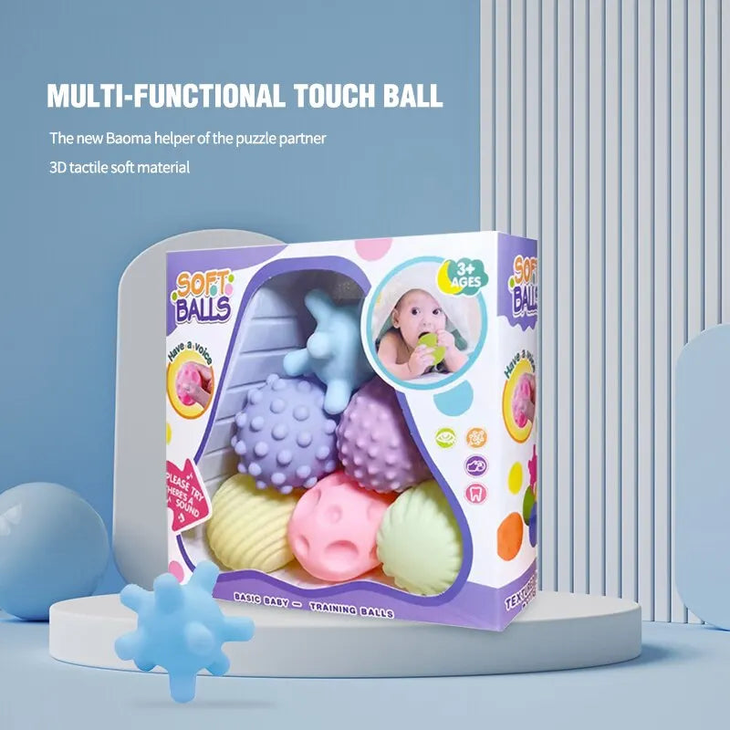 6PCS Baby Sensory Balls Soft Textured Hand Touch Rattle Infant Toys