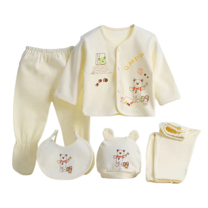 Newborn Baby Clothing Set Tops Pants Bib Hat Cotton Cartoon Print 0-3 Months