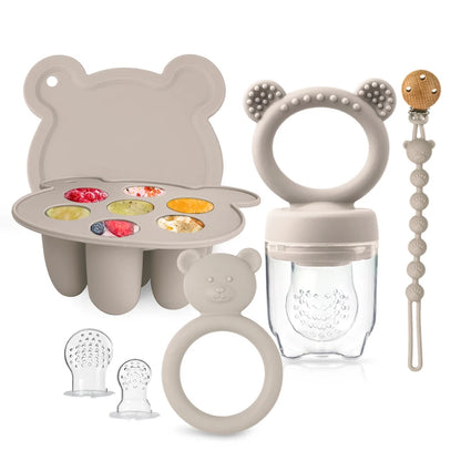 BPA-Free Silicone Baby Essentials Set Fruit Feeder Pacifier Clip Bear Teether