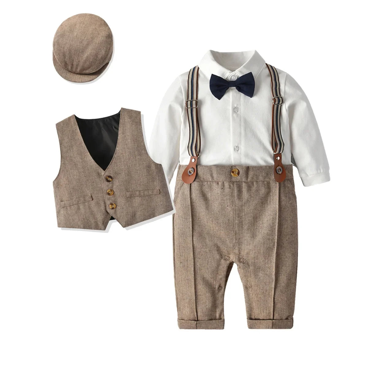 Baby Boys Gentleman Romper Suit Jacket Hat Outfit Spring Autumn