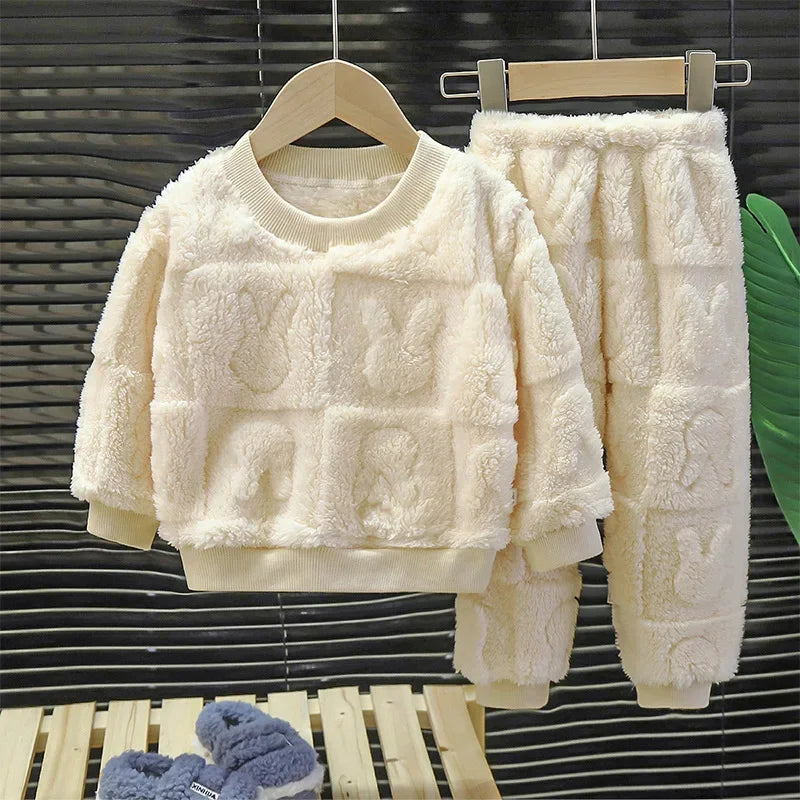 Baby Kids 2PCS Autumn Winter Fleece Sweater Pants Set