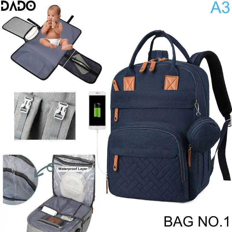 Multifunction Waterproof Diaper Backpack with Changing Station & Stroller Straps