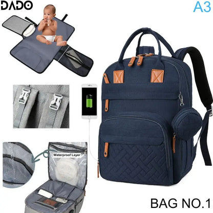 Multifunction Waterproof Diaper Backpack with Changing Station & Stroller Straps