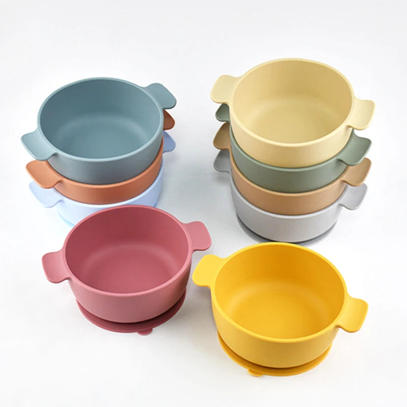 Baby Silicone Tableware Training Bowl with Handles and Suction Cup