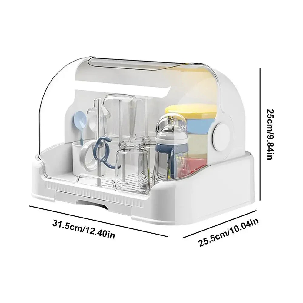 Portable Baby Bottle Drying Rack & Organizer Dustproof with Removable Drip Tray