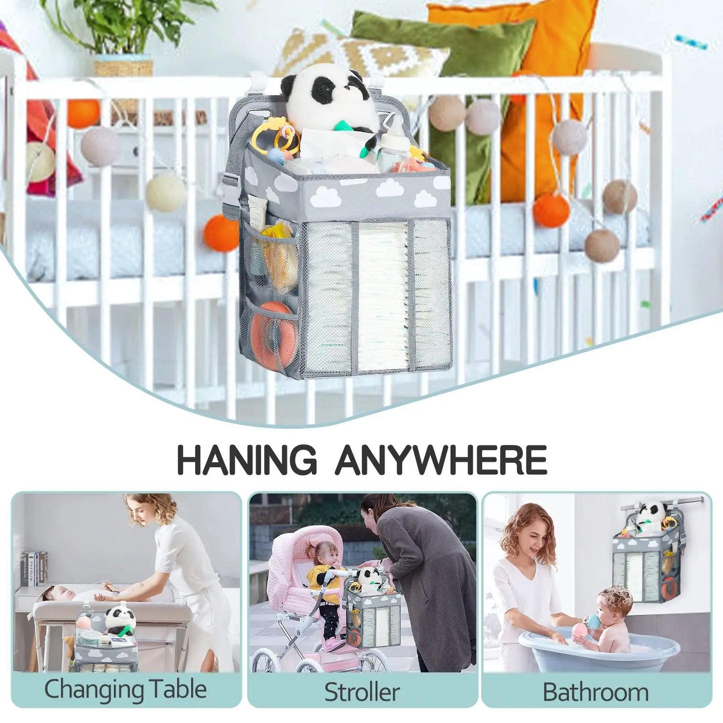 Baby Crib Hanging Diaper Organizer for Newborns and Infants