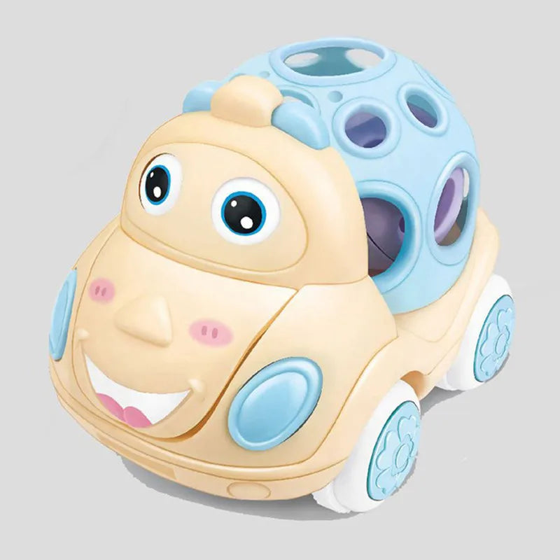 Baby Friction Car Toy 6-12 Months Soft Rubber Push & Go Roll Vehicle Rattle Gift