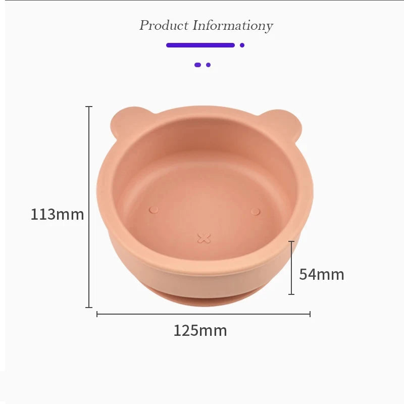 BPA Free Baby Silicone Feeding Bowl Suction Anti-Slip Cartoon Kids Dinnerware