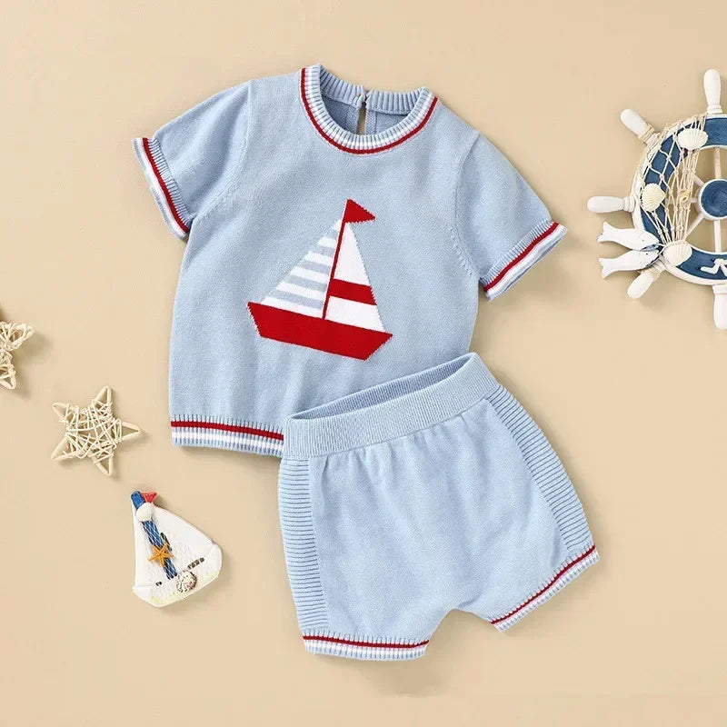 Baby Boy Summer Knitted 2PCS Set Shirt + Shorts Toddler Party Outfit