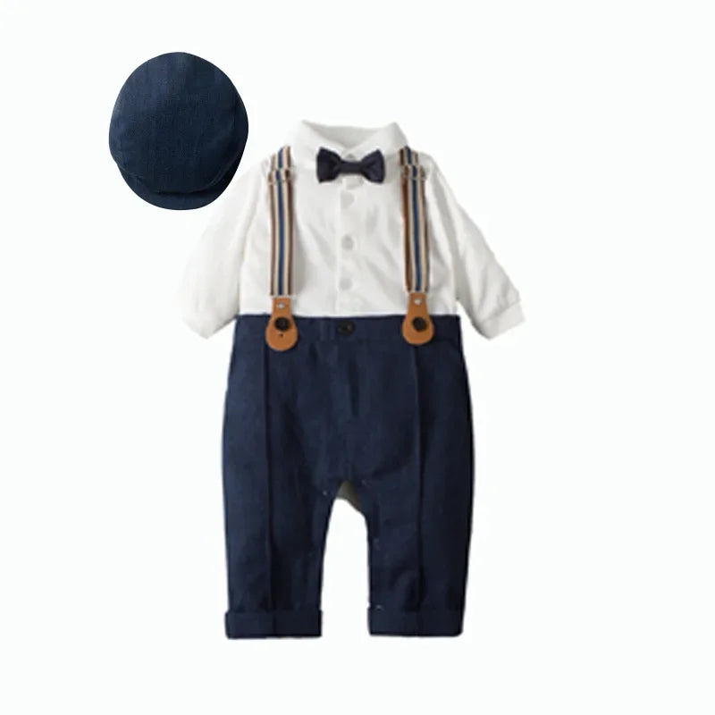 Baby Boys Gentleman Romper Suit Jacket Hat Outfit Spring Autumn