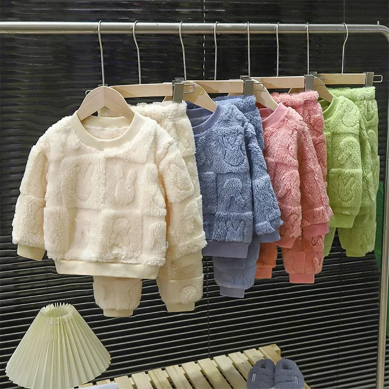 Baby Kids 2PCS Autumn Winter Fleece Sweater Pants Set