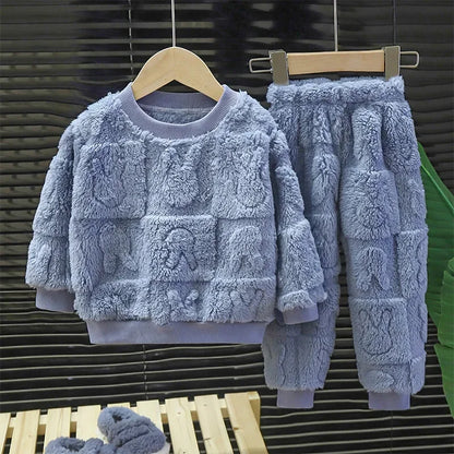 Baby Kids 2PCS Autumn Winter Fleece Sweater Pants Set