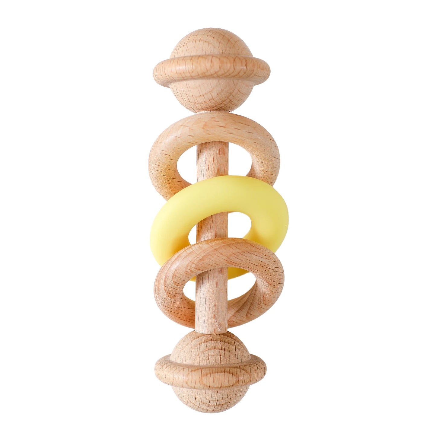 Baby Wooden Rattles Silicone Ring Teether 0-12M Sensory Toys Baby Gifts