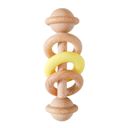 Baby Wooden Rattles Silicone Ring Teether 0-12M Sensory Toys Baby Gifts