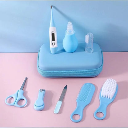 8PCS Baby Grooming Kit Nail Clipper Brush Nasal Aspirator Comb with Case