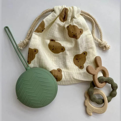Natural Cotton String Mommy Diaper Bag Cute Printed Drawstring Pouch