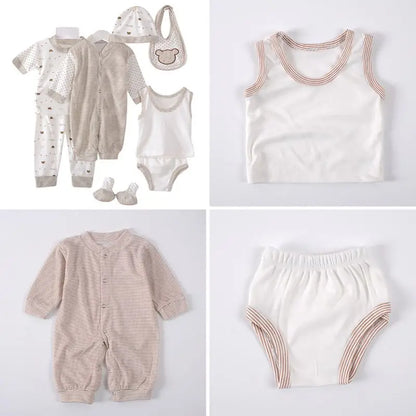 8PCS Newborn Baby Clothing Set Cotton Infant Boy & Girl Spring Autumn Hat Included
