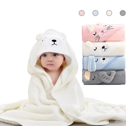 Toddler Bathrobe Hooded Infant Swaddle Coral Fleece Towel Blanket