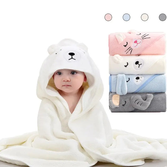 Toddler Bathrobe Hooded Infant Swaddle Coral Fleece Towel Blanket