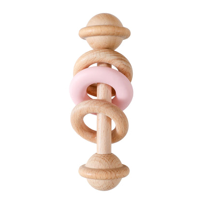 Baby Wooden Rattles Silicone Ring Teether 0-12M Sensory Toys Baby Gifts