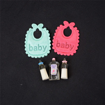 1:12 Dolls House Miniature Baby Bottles and Bibs Set