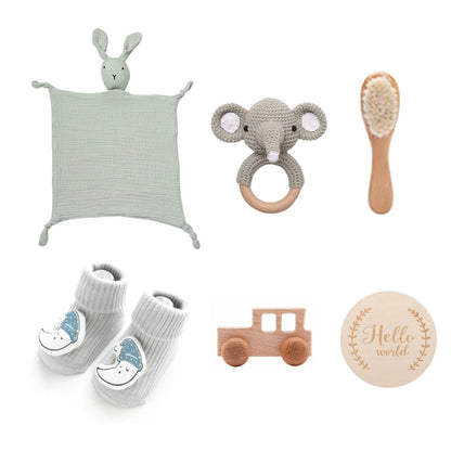 Baby Bath Toy Set Crochet Rattle Teether and Bath Brush