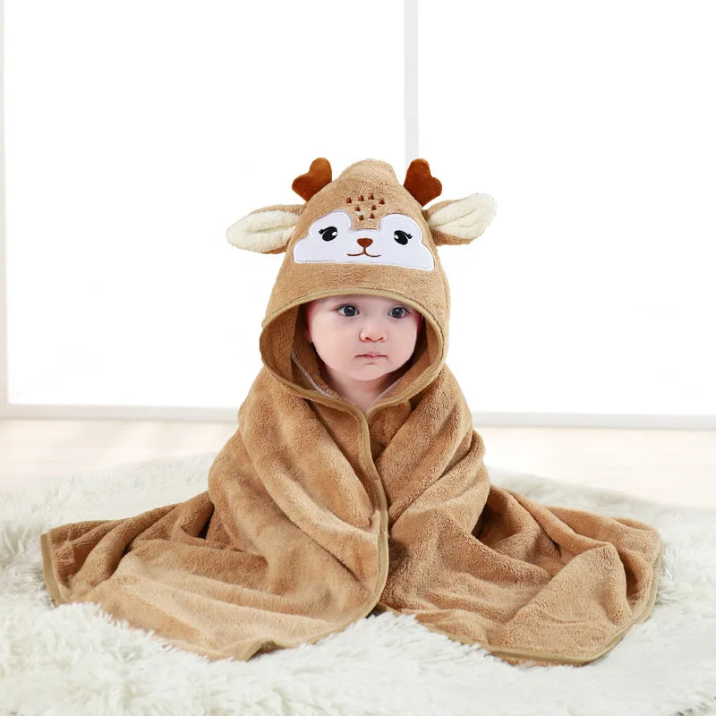 Toddler Bathrobe Hooded Infant Swaddle Coral Fleece Towel Blanket
