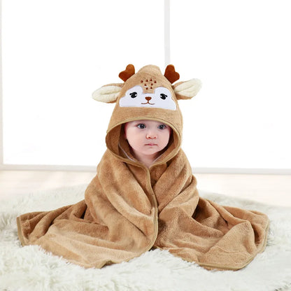 Toddler Bathrobe Hooded Infant Swaddle Coral Fleece Towel Blanket