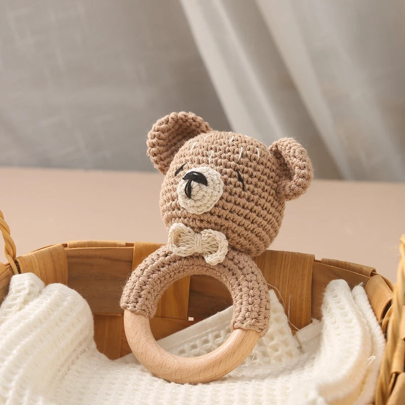 Baby Crochet Animal Rattle Cartoon Teether Montessori Toy 0-12 Months