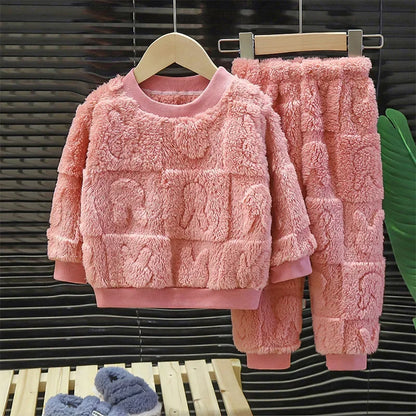 Baby Kids 2PCS Autumn Winter Fleece Sweater Pants Set