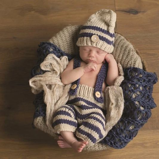 Newborn Photography Baby Mohair Knitted Overalls Wool Jumpsuit Boy Outfit