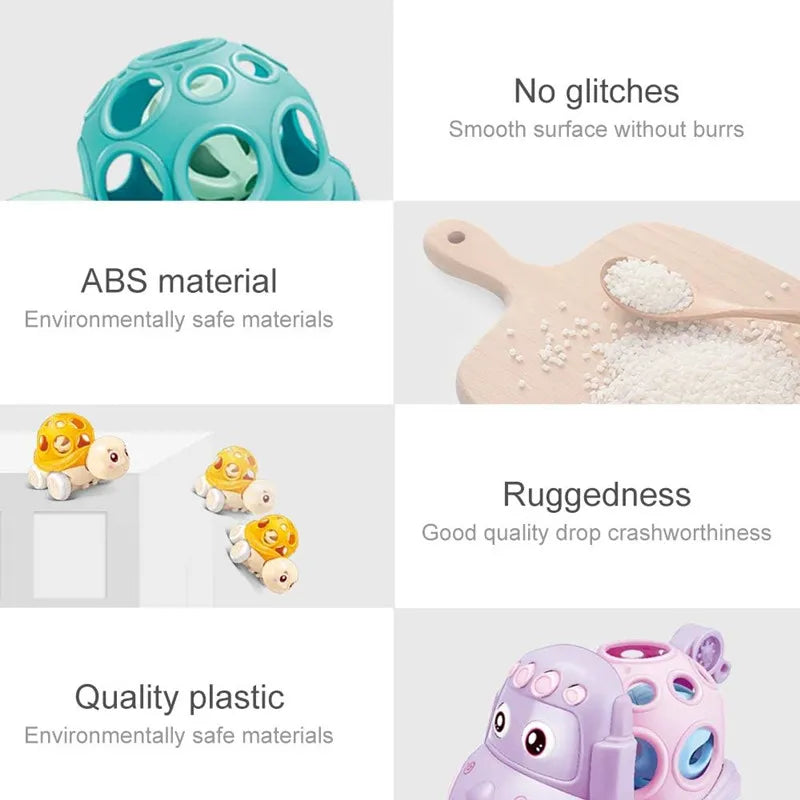 Baby Friction Car Toy 6-12 Months Soft Rubber Push & Go Roll Vehicle Rattle Gift