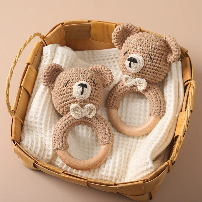 Baby Crochet Animal Rattle Cartoon Teether Montessori Toy 0-12 Months