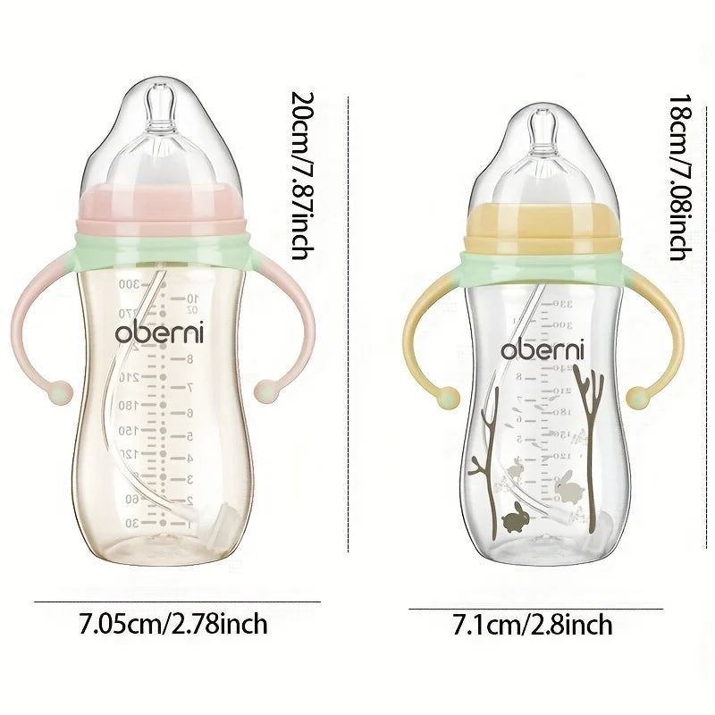 Baby Bottle with Handle Anti-Drop Soft Nipple Feeding Sippy Bottle