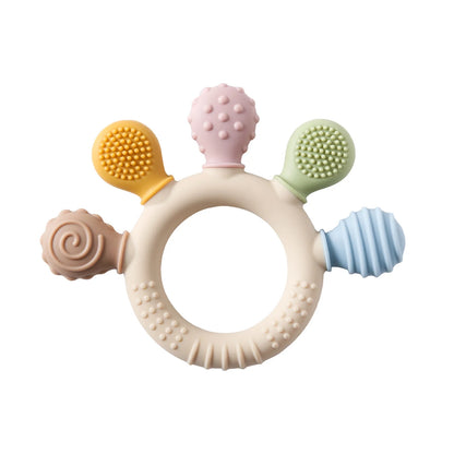 Silicone Baby Teether Crab Wooden Ring BPA-Free Teething Toy 0–6M