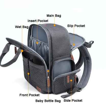 Large Capacity Waterproof Diaper Backpack Multi-Functional Mom Bag