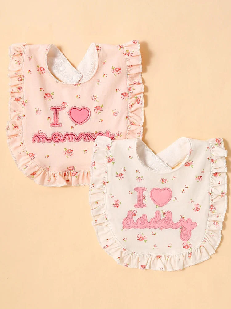 2 Pcs Baby Bib Cover Soft Cotton Adjustable U-Shaped Lace Saliva Towel