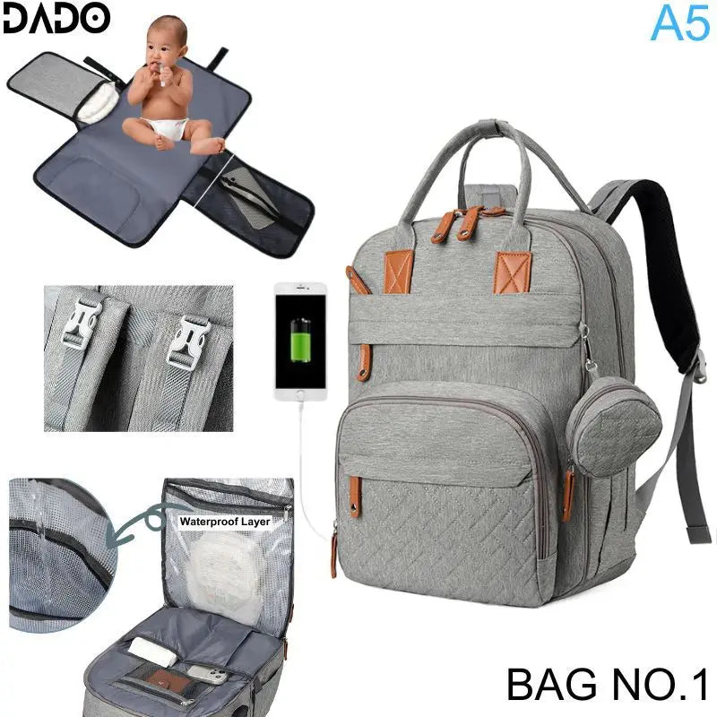 Multifunction Waterproof Diaper Backpack with Changing Station & Stroller Straps