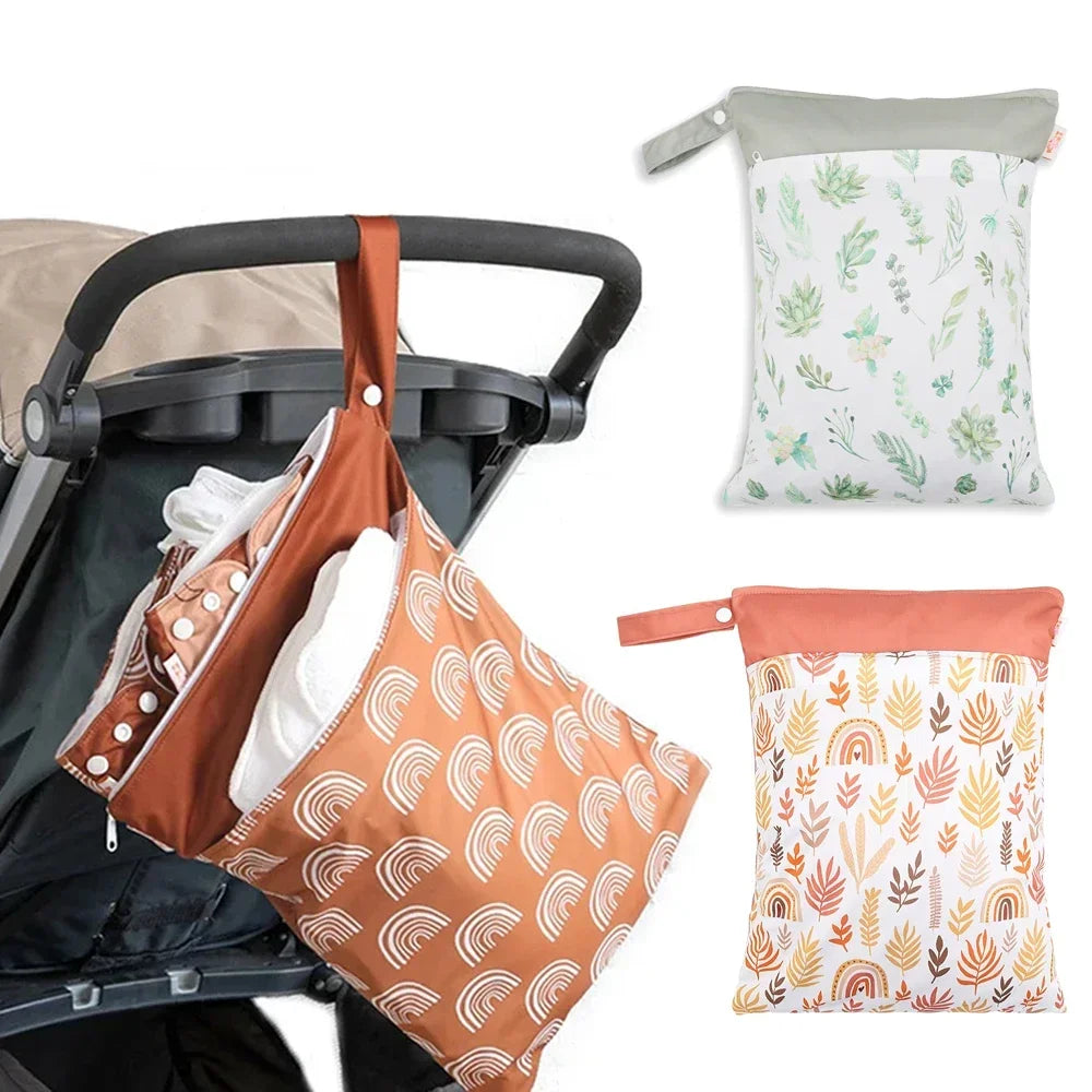 Large Capacity Waterproof Baby Diaper Bag with Zippered Stroller Pouch
