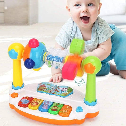 Baby Rotating Piano Toy with Lights and Sound Musical Keyboard for Toddlers