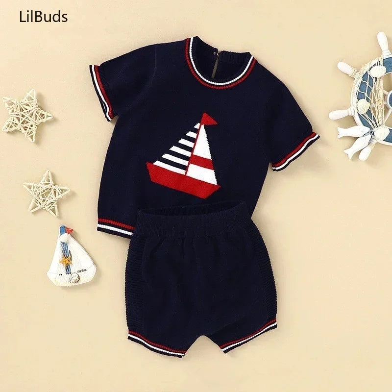 Baby Boy Summer Knitted 2PCS Set Shirt + Shorts Toddler Party Outfit