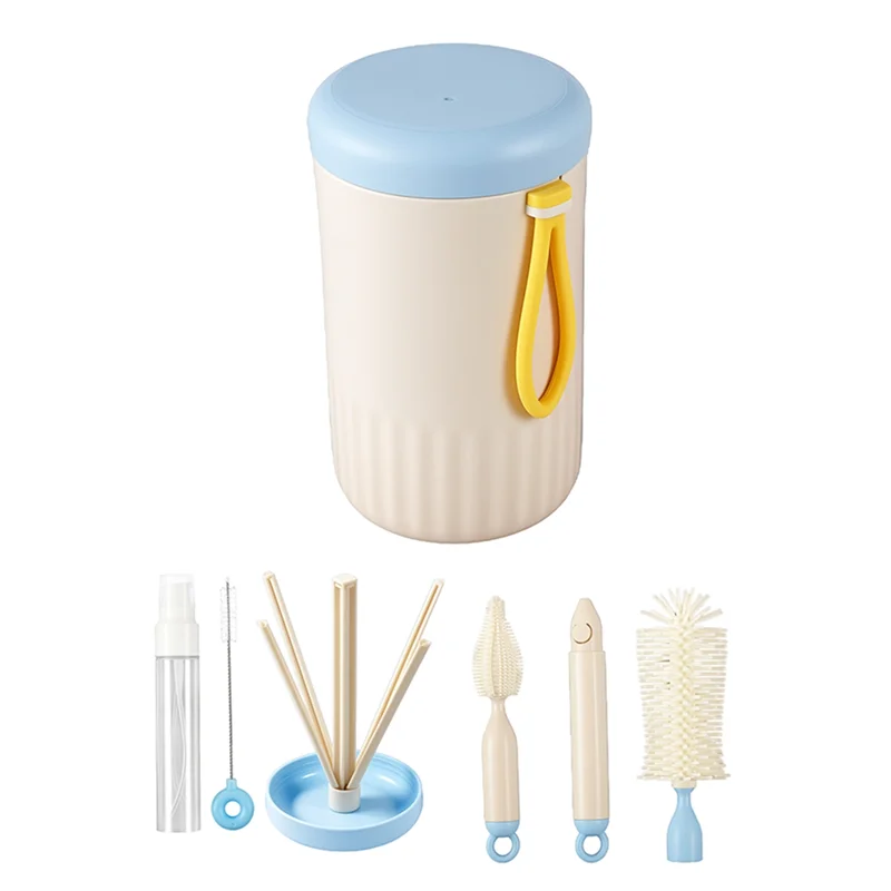 Travel Baby Bottle Cleaner Brush Set Foldable Drying Rack Essential Kit