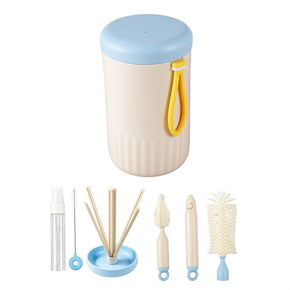 Travel Baby Bottle Cleaner Brush Set Foldable Drying Rack Essential Kit