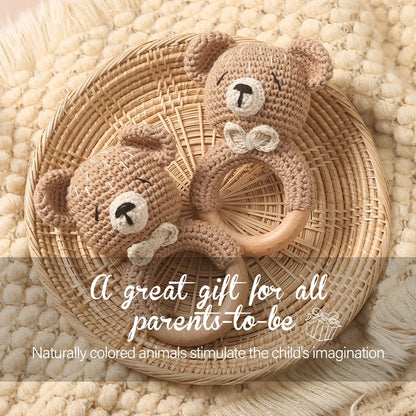 Baby Crochet Animal Rattle Cartoon Teether Montessori Toy 0-12 Months