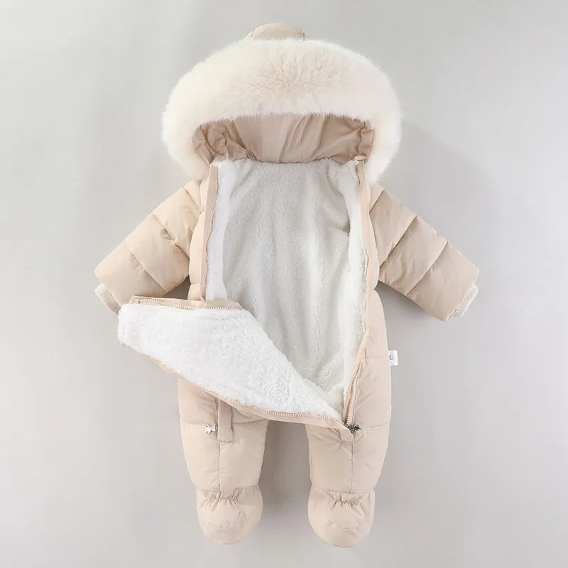 Winter Baby Girl Romper Hooded Jumpsuit Gloves 0-18M